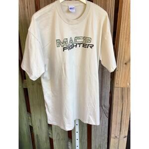 MACP Fighter T Shirt Small Tan Camo Logo Green Flag Graphic Gildan  NWOT NOS